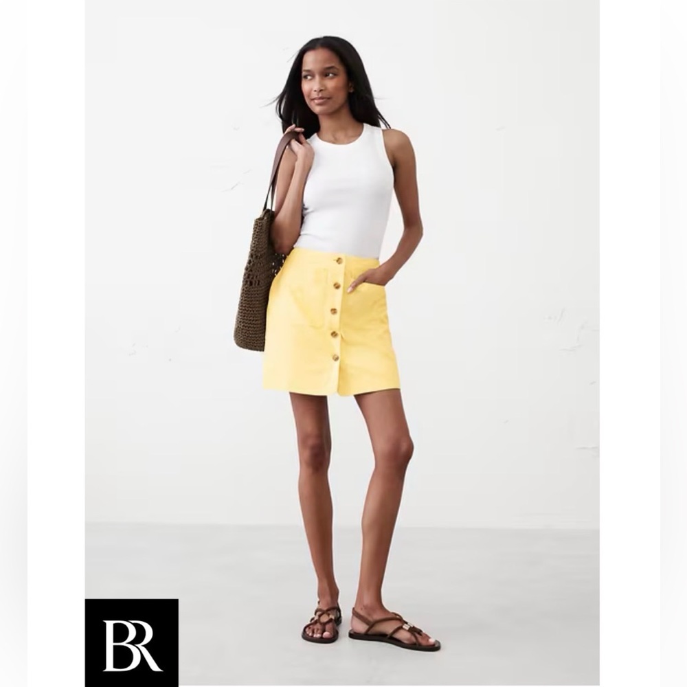 Banana Republic Linen Blend A Line Mini Skirt Lemon Zest NWT Size 10